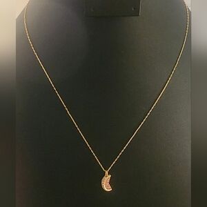 Gold Tone Crescent Moon Pendant Necklace